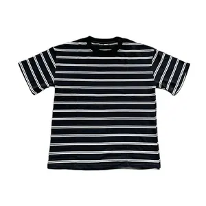 In Sstock Black And White Crewneck T Shirts Custom Printed stripe T Shirts Summer Breathable Horizontal Stripe T Shirt