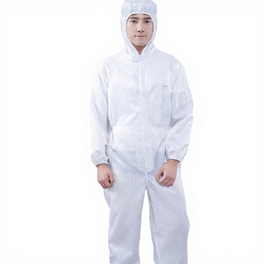 Tuta bianca monopezzo antistatica con cappuccio