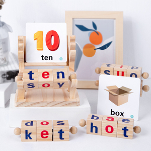 Jeu d'orthographe préscolaire en bois naturel, kit de lettres à assembler avec flashcards éducatives – Meilleures ventes - Product Image 2