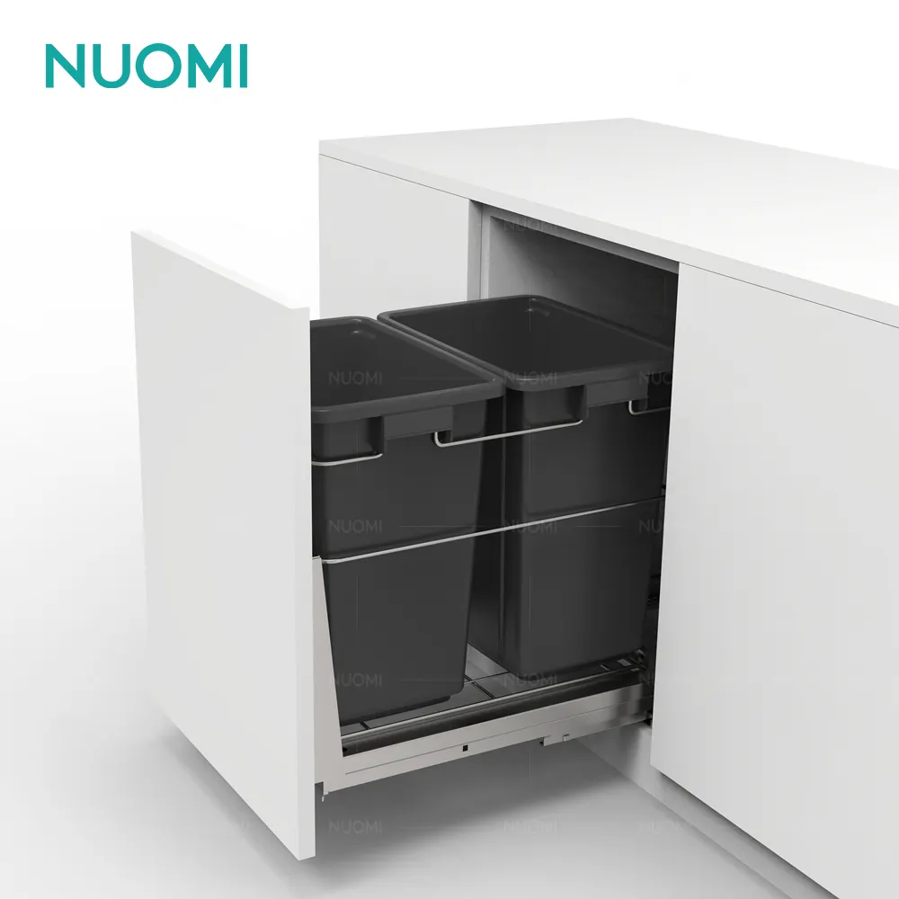 NUOMI ตู้ครัวดึงถังขยะรีไซเคิลถังขยะคอนเทนเนอร์ขยะ 2 กล่องถังขยะในตัวพลาสติกถังขยะในครัว