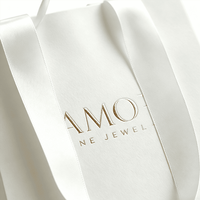 Sacs shopping en papier blanc personnalisés avec poignée en satin, logo de marque imprimé, sac cadeau pour bijoux, pierres précieuses, accessoires de luxe, emballage