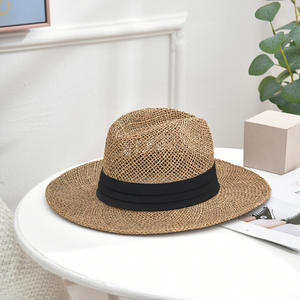 JAKIJAYI Chapeau de Panama en paille de jonc de mer unisexe de haute qualité Chapeau de plage populaire à large bord Prix compétitif Chapeau de soleil pour hommes femmes - Product Image 3