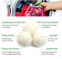 Lot de 6 balles de séchage écologiques en laine 100 % naturelle de Nouvelle-Zélande, réutilisables, pour réduire le temps de séchage du linge