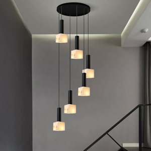 Natural Marble Pendant <b>Light</b> Square Led Stairwell <b>Lighting</b> For Villa Living Room - Product Image 1