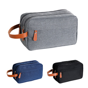 Men's Toiletry Bag Gray Rectangle Double Layer Moisture Proof Travel <b>Storage</b> Bag For Business Trip - Product Image 4