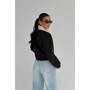 Blazer court réversible noir en peluche pour femme, style universitaire/club, en Spandex, cuir et polyester teint, idéal printemps/automne - Product Image 1