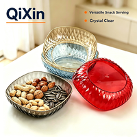 Assiette à fruits en PET avec bordure dorée à texture diamantée, bol de service transparent en cristal pour collations, plat à fruits en plastique de qualité alimentaire pour la cuisine à domicile