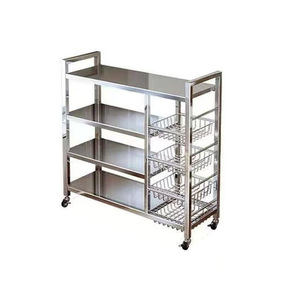 Chariot de rangement de cuisine en acier inoxydable à 5 niveaux, étagère mobile avec paniers en fil métallique pour fruits, légumes et ustensiles - Product Image 5