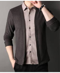 Collezione autunnale t-Shirt Casual da uomo in maglia <span class=keywords><strong>Cardigan</strong></span> che imita due pezzi cappotto con colletto a camicia nuovo abbigliamento da uomo - Product Image 5