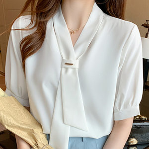 <span class=keywords><strong>Camicetta</strong></span> Estiva a <span class=keywords><strong>Maniche</strong></span> <span class=keywords><strong>Corte</strong></span> da Donna, Blusa <span class=keywords><strong>Bianca</strong></span> in Chiffon con Scollo a V, Moda 2025 - Product Image 1