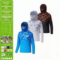 Chemises de pêche pour enfants à capuche UPF 50+ avec masque, cache-cou anti-UV, protection solaire, manches longues, 88% polyester, 12% élasthanne