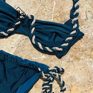 Bikini Halter en Satin Tissé Personnalisé Mode 2024 Vêtements de Plage pour Femmes Bikini Triangle Tissé - Product Image 5