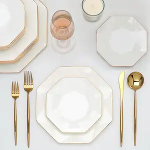 Assiette personnelle blanche pour restaurants vaisselle en porcelaine décorative jante en or vaisselle + ensembles ensemble de dîner en porcelaine de luxe