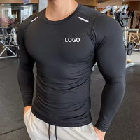 T-shirt de compression à manches longues pour homme, impression par sublimation OEM, logo personnalisé, coupe ajustée, séchage rapide, sport, gym, haut actif