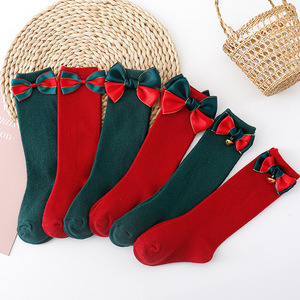 Automne et hiver bébé rouge vert mi Tube chaussettes noeud papillon enfants espagnol nouvel an <span class=keywords><strong>cadeau</strong></span> chaussettes enfants chaussettes de noël - Product Image 3