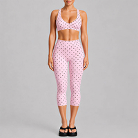 Nouvel ensemble tendance 2 pièces à pois en Spandex/Nylon : Soutien-gorge de sport dos nageur et pantalon de yoga pour femme, absorbant les chocs et évacuant l'humidité