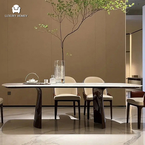 Juegos de Comedor Rectangulares de Lujo con Cubierta de Mesa de Mármol Calacatta y Sillas de Madera con Chapa de Cuero de Foshan - Product Image 3