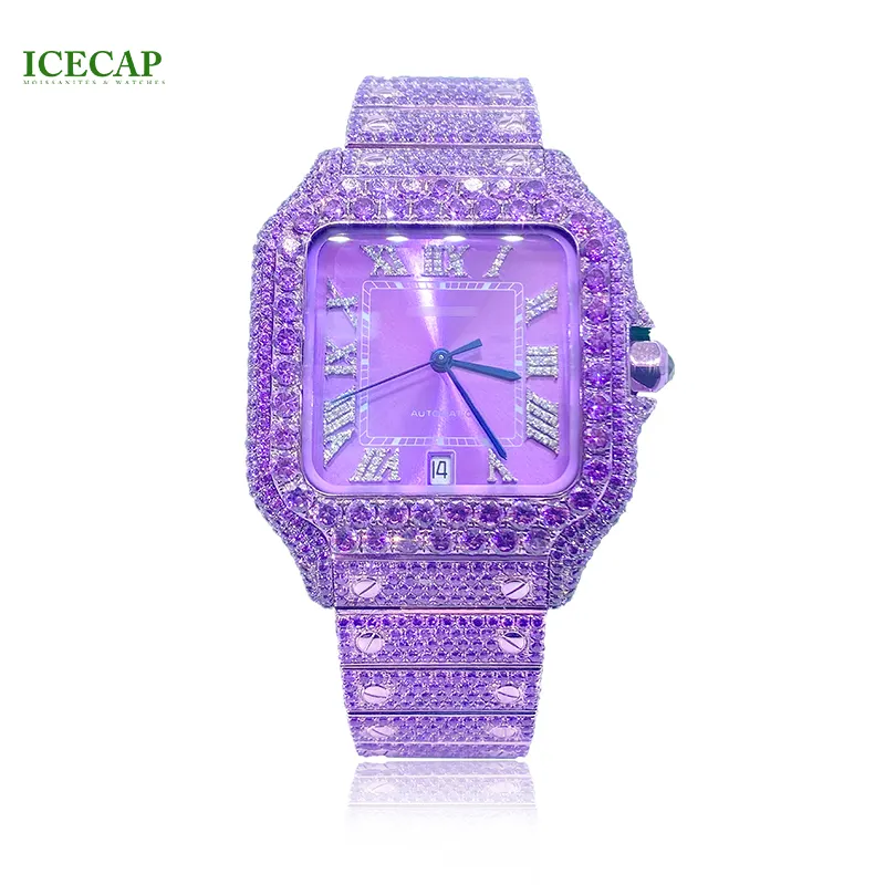 Relógio personalizado de luxo Iced Out Gra Certified Responder Studded Zircon Hip Hop Jóias Cor roxa Relógio Mecânico