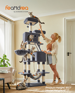 <span class=keywords><strong>Feandrea</strong></span> Grande Tour pour Chat de 81,1 Pouces, Multi-Niveaux, avec Condo en Peluche, 13 Poteaux à Gratter, 2 Perchoirs, 2 Niches, Panier et Hamac - Product Image 1