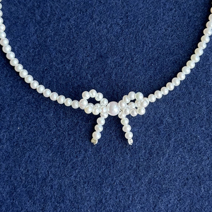 Chất lượng cao tự nhiên nước ngọt ngọc trai vòng cổ với Bowknot, độ bóng cao, không có nhược điểm, dày S925 bạc clasp, điều chỉnh chiều dài - Product Image 3