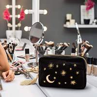 Pochette de maquillage personnalisée en velours brodé style coréen, grande capacité, organiseur de cosmétiques avec appliques, étui à pinceaux de maquillage zippé pour voyage