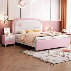 Pink Princess Children <b>Bed</b> 1.2m <b>Single</b> Soft Padded Kids <b>Bed</b> With Storage Space <b>For</b> Girls Bedroom - Product Image 1