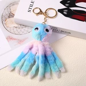Porte-clés en peluche moelleuse et colorée en forme de pieuvre rayée avec boule de poils, motif animal marin, modèle 2026 - Product Image 4