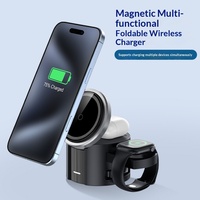 Nouveau chargeur sans fil magnétique 3-en-1 de 25 W avec câble rétractable pliable compatible pour iPhone, Apple Watch et AirPods