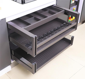 Organizador de armario de <span class=keywords><strong>cocina</strong></span> de aluminio y acero inoxidable de dos niveles, cajón extraíble, cesta extraíble <span class=keywords><strong>para</strong></span> organizador de despensa - Product Image 1