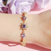 Bracelet style bohème pour femme, accessoires de mode pour bal de promo, bracelet délicat avec cristaux violets et zircon, motif soleil et fleur