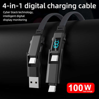 Nouvelle tendance affichage numérique USB charge rapide Type C 240w 4 en 1 câble de charge 2 M avec lumière pour téléphone 15 Mac iPad