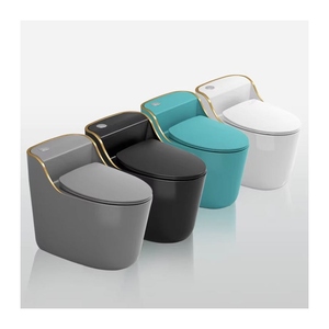 Hot Sales Flushing S-trap <strong>Black</strong> Color Bathroom One Piece <strong>Toilet</strong> Ceramic Wc <strong>Toilets</strong> with Gold Rim - Product Image 4