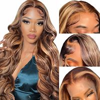 Wig depan renda ombak tubuh sorot rambut manusia Wig renda Hd transparan rambut Virgin selaras kutikula pra pencabutan UNTUK WANITA HITAM
