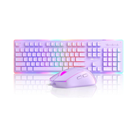 Clavier et souris de jeu RVB violet 104 touches, combo avec touches Pudding à 6 niveaux de rétroéclairage, silencieux pour PC, Mac, Windows, ordinateur de bureau/portable