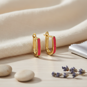 Boucles d'oreilles créoles de conception minimaliste couleur émail magenta vente en gros de bijoux fins en argent turc faits à la main - Product Image 3