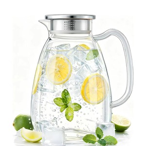 Grande <span class=keywords><strong>carafe</strong></span> <span class=keywords><strong>en</strong></span> <span class=keywords><strong>verre</strong></span> borosilicate résistant à la chaleur avec couvercle-filtre <span class=keywords><strong>en</strong></span> acier inoxydable, <span class=keywords><strong>carafe</strong></span> à eau côtelée <span class=keywords><strong>en</strong></span> <span class=keywords><strong>verre</strong></span> pour thé glacé - Product Image 3