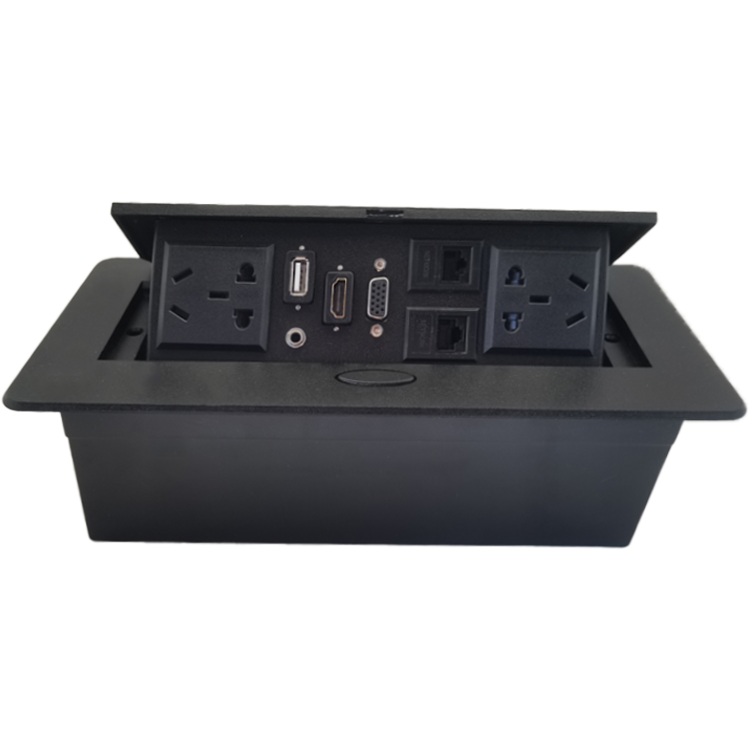 Black Top Grade Desktop Power Socket Usb Double 16a 2-Pin/3pin Sockets Slowly Pop up Embedded Conference Desktop Socket
