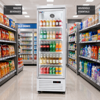 Réfrigérateur commercial à porte unique pour boissons, refroidissement par air, vitrine mécanique, étagères réglables, verrouillage de la porte, sans givre