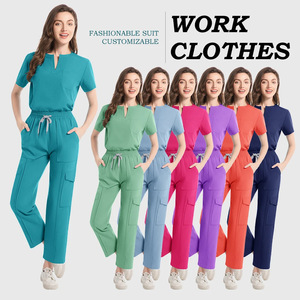 Women's Medical <b>Scrub</b> Set Moisture Wicking Split Uniform Hospital Work <b>Clothes</b> Multi Pocket Two Piece Uniforms For Nurses - Product Image 1