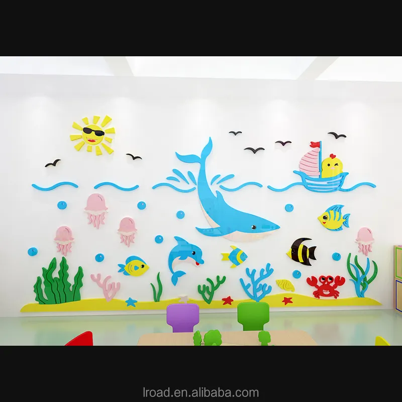 מתחת למים בעולם קריקטורה קיר מדבקת ילדי גן הילדים חדר רקע קיר קישוט <span class=keywords><strong>מדבקה</strong></span>