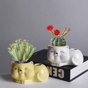 <span class=keywords><strong>Maceta</strong></span> <span class=keywords><strong>de</strong></span> Cerámica con Diseño <span class=keywords><strong>de</strong></span> Gato, Linda y Creativa, para Plantas Suculentas, <span class=keywords><strong>Maceta</strong></span> <span class=keywords><strong>de</strong></span> Cerámica Blanca Simple - Product Image 2