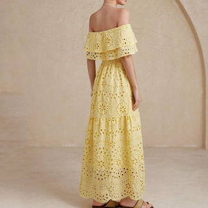 Robe longue brodée sans bretelles, ajourée et cintrée à la taille, en coton respirant de haute qualité, style OEM - Product Image 4