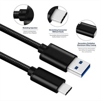 Câble USB C vers USB C tressé en nylon, USB3.0 5 Gbps 60 W 3 A PD, charge rapide, type C mâle vers mâle, cordon de données pour ordinateur portable, tablette, téléphone
