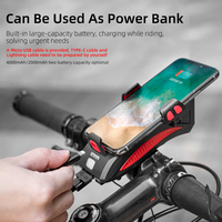 Support de téléphone multifonctionnel 4 en 1, haut-parleur de banque d'alimentation, Rechargeable par USB, 4000mAh, éclairage de vélo, phare LED étanche