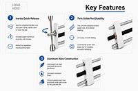 Étau de menuiserie à serrage rapide Inertia, ouverture de mâchoire 260 mm, en alliage d'aluminium, avec deux tiges de guidage chromées et écrou en laiton, pour montage sur table/sous établi