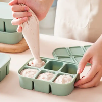 Silicone 6 bacs à glace avec couvercle sécurité alimentaire bricolage fabricant de cubes fruits avec récipient de congélation boîte supplémentaire d'aliments pour bébés