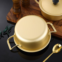 Pot de nouilles instantanées coréennes, petit pot d'ébullition, pot de soupe à double oreille, pot de nouilles instantanées, pot de ramen coréen en aluminium jaune