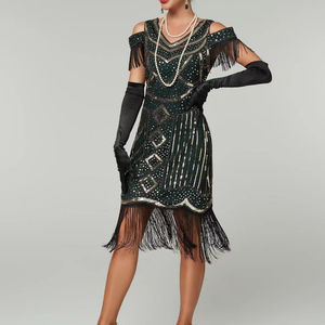 Deluxe Ladies 1920s Roaring 20s Flapper Gatsby Disfraz Negro/rojo Vestidos elegantes OEM 2024 Colección por encargo - Product Image 1