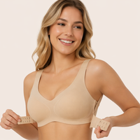 Soutien-gorge correcteur de posture sans armatures, en nylon tricoté, à bonnets couvrants, fermeture avant, bretelles non convertibles, effet push-up, vente en gros