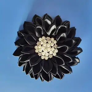 High quality best price 4.5X4.5 inches handmade Black Flower for women brooch pin